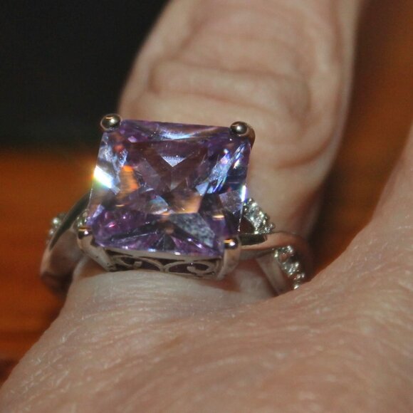 925 Lilac Amethyst w Genuine Diamonds Statement Cocktail Ring - Picture 2 of 7